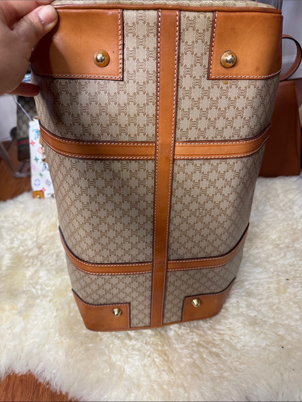Celine Tan & Beige Monogram Canvas Duffel Bag - Picture 9 of 11